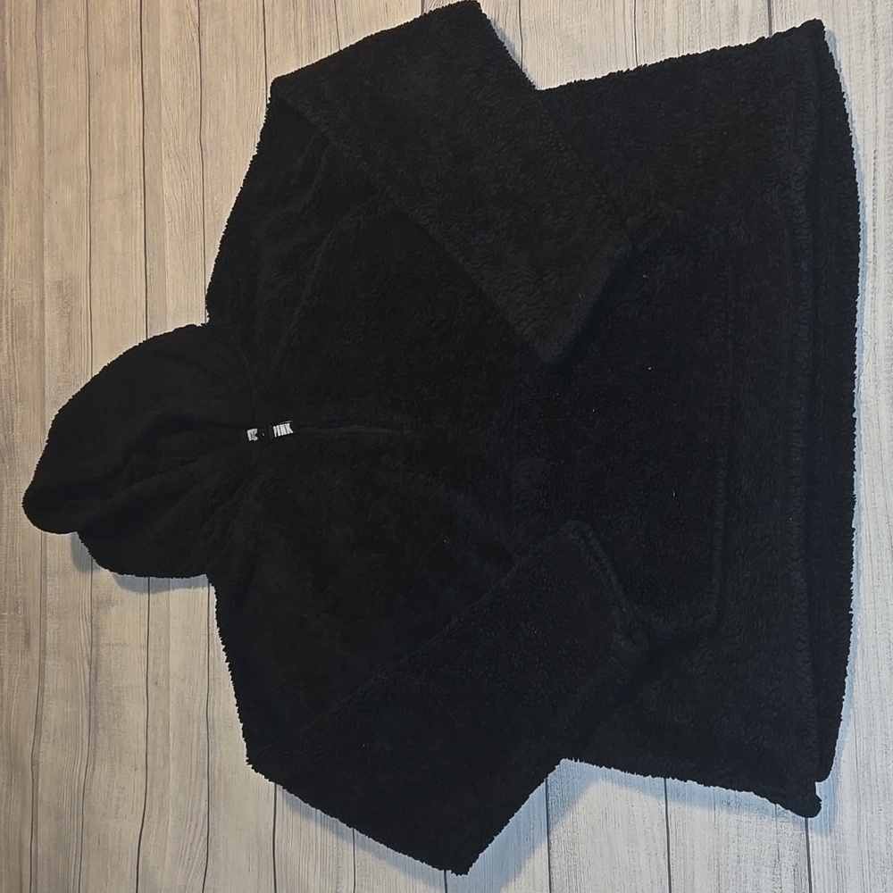 PINK Women's Quarter Zip Pullover Teddy Sweater Black Size L